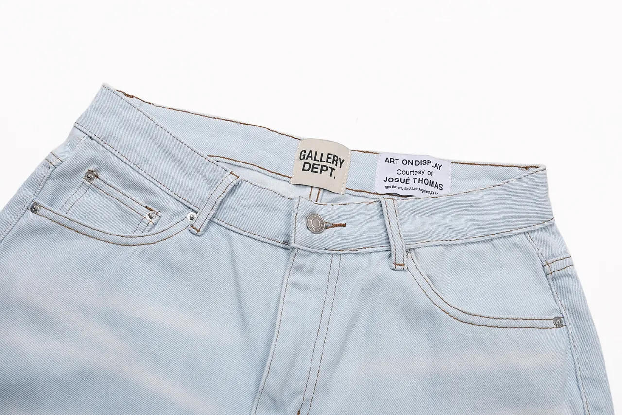 p270 646#Gallery Dept New style oval stitching washed blue stitching straight wide leg jeans American retro casual trousers washed blue S~XL
